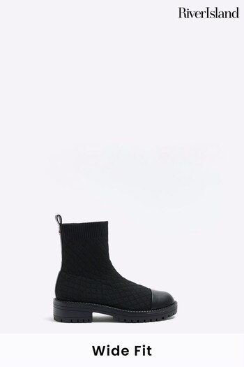 River Island Black Wide Quilted Sock Boots (Q84845) | £40
