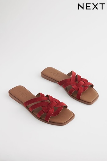 Red Regular/Wide Fit Forever Comfort® Leather Lattice Mules Sandals edge (Q84866) | £22