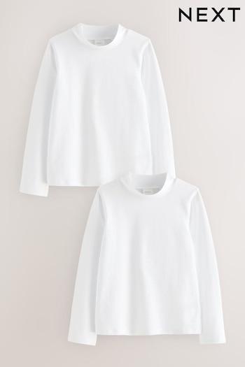 White 2 Pack Long Sleeve Cotton Stretch High Neck Tops (3-14yrs) (Q84905) | £10 - £15