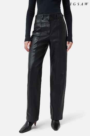 Jigsaw Leather Wide Leg Black Trousers (Q85161) | £365