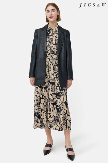 Jigsaw Ink Wave Satin Shirt Black Dress (Q85166) | £225