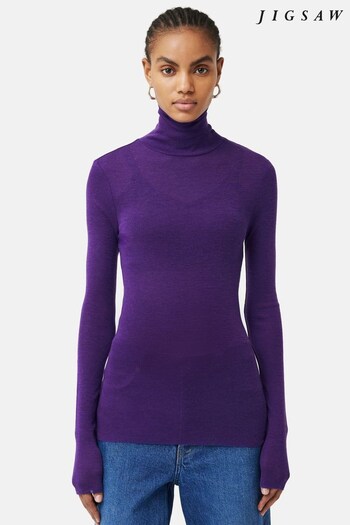 Jigsaw Purple Wool Jersey Polo Neck Top (Q85197) | £65