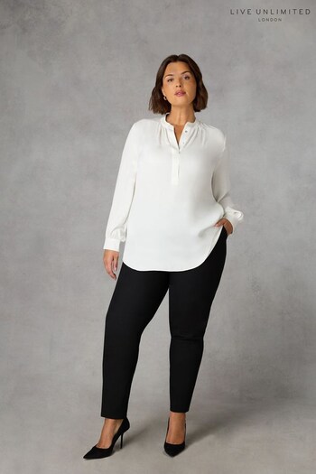 Live Unlimited Curve Satin Gathered Neck White Blouse (Q85217) | £59