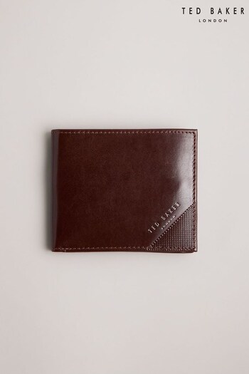 Ted Baker Prugs Embossed Corner Leather Bifold Coin Brown Wallet (Q85247) | £60