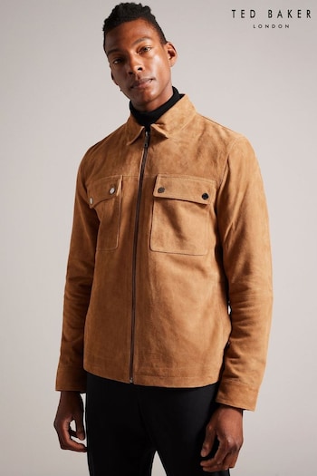 Ted Baker Thierry Tan Suede Zip Through Brown Shacket (Q85248) | £350