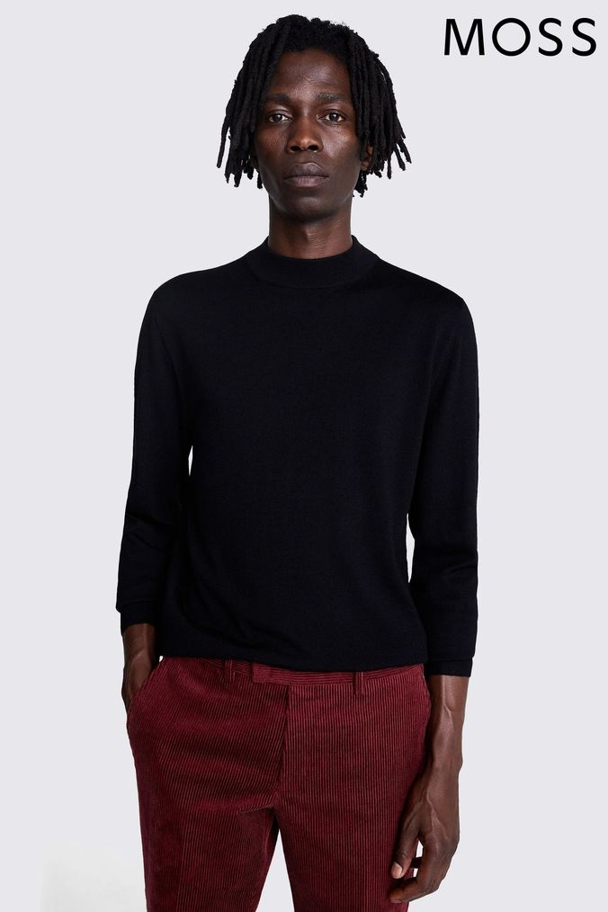 Buy Men s Merino Wool Plus Size Mock Shirt Neck Black Online Next UK