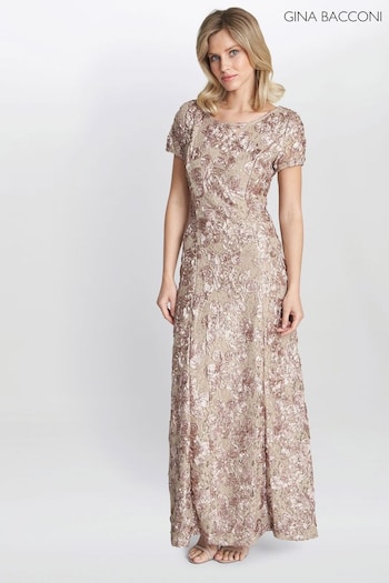 Gina Bacconi Natural Nancy Dress With Rosette Sequin Detail (Q85383) | £360