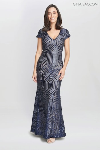 Gina Bacconi Blue Marcia Sequin Contrast Gown (Q85388) | £370