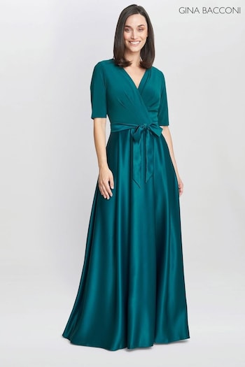 Gina pida Bacconi Green Luna Satin Maxi Dress With Jersey Bodice (Q85398) | £270