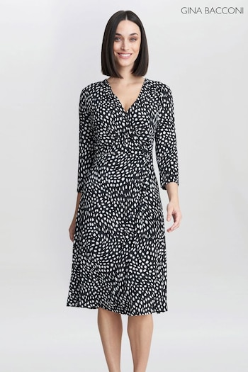Gina Bacconi Camilla Jersey Wrap Black Dress (Q85399) | £130