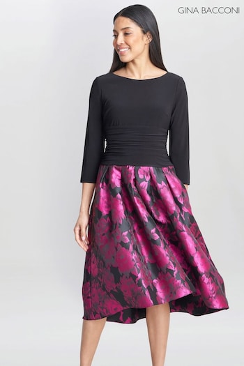 Gina Top Bacconi Hannah Floral Printed Jacquard Black Dress (Q85403) | £260