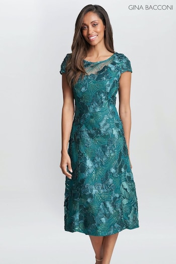 Gina Bacconi Green Abella Illusion Jewel Floral Dress (Q85413) | £240