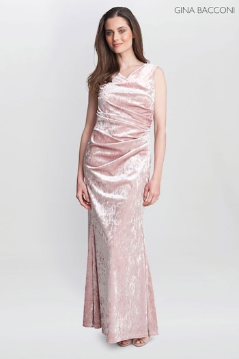 Gina arancione Bacconi Pink Talia Crushed Velvet Maxi Dress (Q85428) | £250