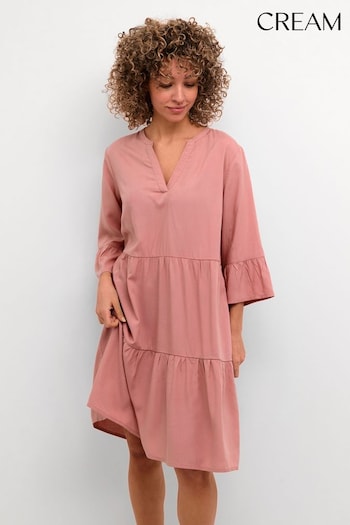Cream Pink Imla 3/4 Sleeve Knee Length Dress (Q85440) | £65
