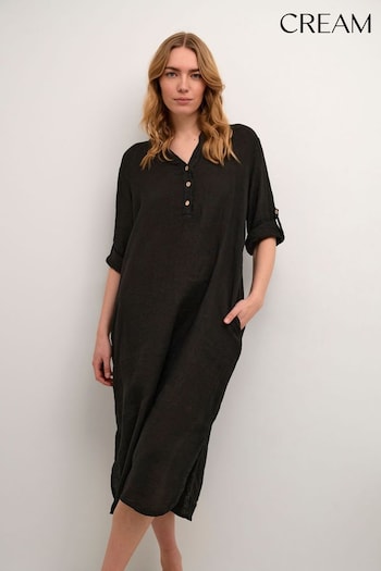 Cream Bellis Long Sleeve Black Midi Dress Short Sleeve (Q85443) | £80