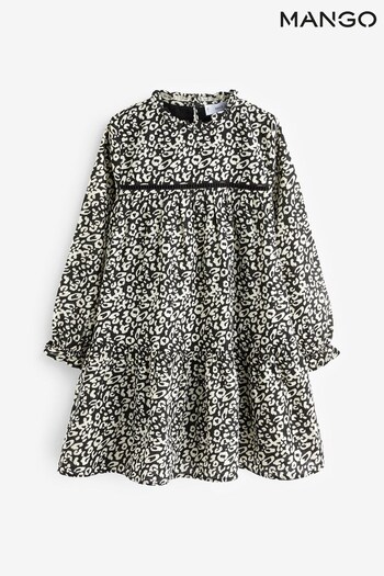 Mango Long Sleeved Animal Print Black Dress (Q85448) | £28