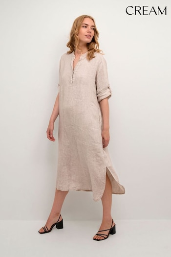 Cream Natural Bellis Long Sleeve Midi Dress (Q85462) | £80