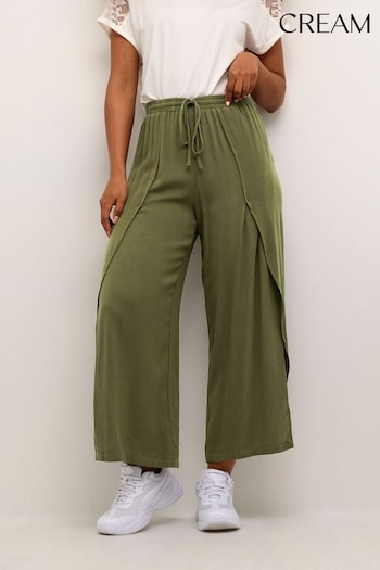 Cream Green Allie Wide Leg Cropped Trousers (Q85463) | £60