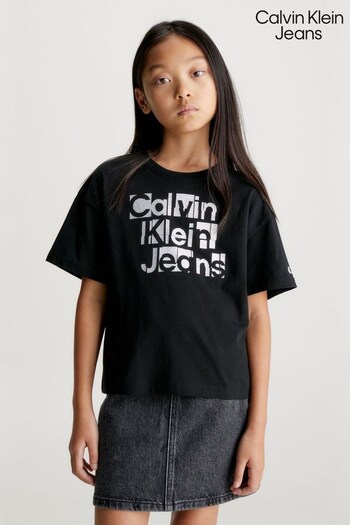 Calvin Klein Jeans Black Metallic Logo Boxy T-Shirt (Q85485) | £27