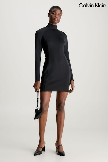 Calvin Violette Klein Tech Knit Mini Black Dress (Q85494) | £180