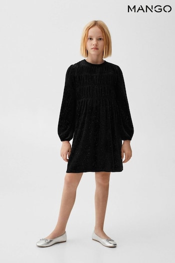 Mango Long Sleeved Velvet Black Dress (Q85502) | £28