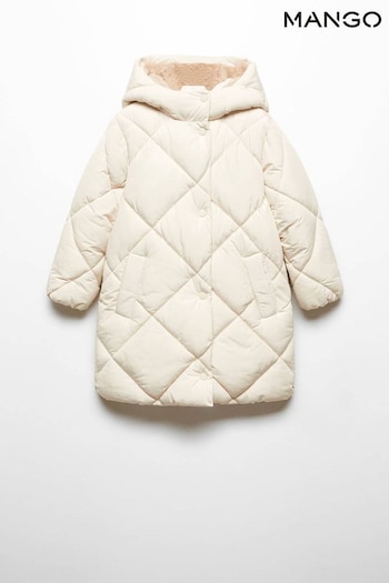 Mango Quilted Long Nude Coat with Hood (Q85514) | £56
