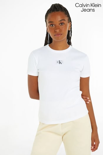 Calvin Klein Jeans White Woven Label T-Shirt (Q85537) | £40