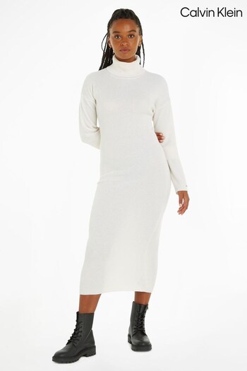 Calvin Klein White Recycled Wool Dress (Q85538) | £250