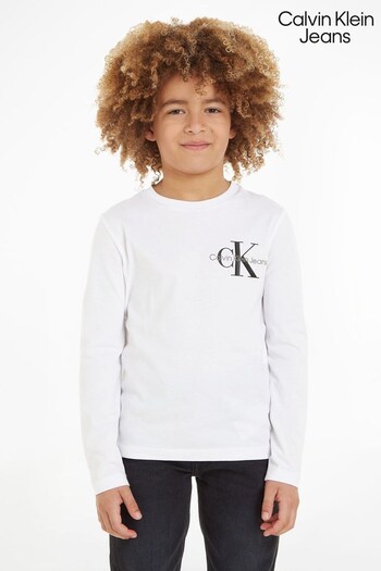 Calvin Klein Jeans White Monogram Long Sleeve Top (Q85545) | £32