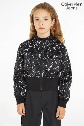 Calvin Klein Jeans Black Crystal Print Satin Bomber Jacket (Q85558) | £39