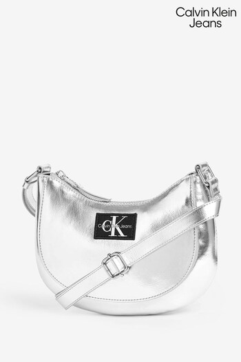 Calvin Klein Jeans Silver Shiny Metallic Monogram Logo Bag (Q85581) | £60