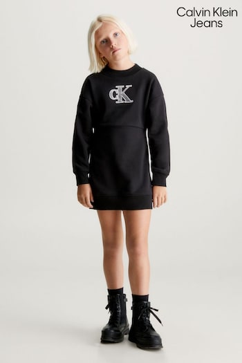 Calvin Klein Jeans Metallic Monogram Sweat Black Dress (Q85594) | £70