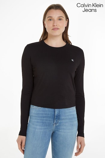 Calvin Klein Jeans Black Embroidered Logo Long Sleeve T-Shirt (Q85626) | £45