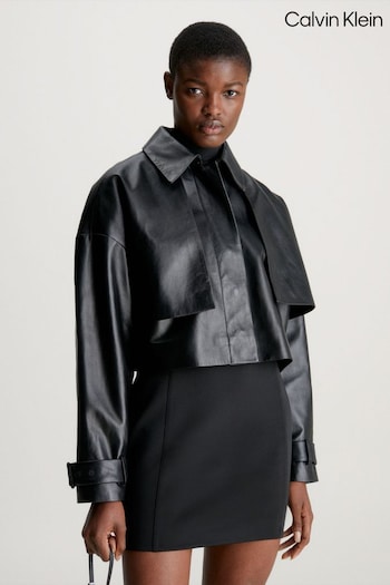 Calvin overhemd Klein Cropped Leather Black Jacket (Q85637) | £600