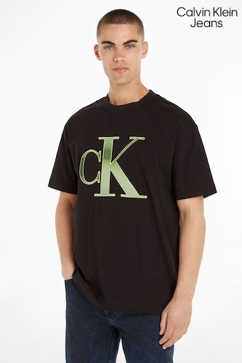 Calvin Marvin Klein Jeans Black Perfora Monologo T-Shirt (Q85644) | £55