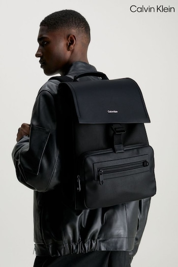 Calvin Klein Elevated Flap Black Percy Backpack (Q85647) | £160
