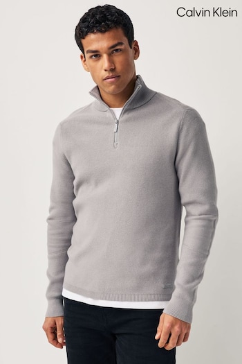 Calvin Klein Grey Rib Zip Sweater (Q85671) | £150
