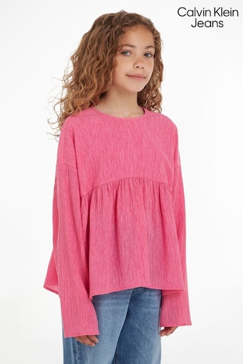 Calvin Lounge Klein Jeans Pink Crinkle Long Sleeve Top (Q85672) | £60