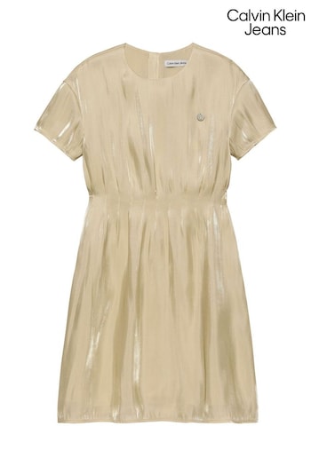 Calvin tinta Klein Jeans Gold Festive Metallic Pleated Dress (Q85710) | £120