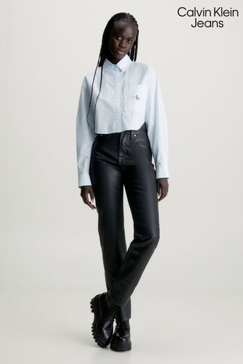 Calvin Klein Jeans Blue Woven Label Cropped Shirt (Q85717) | £75