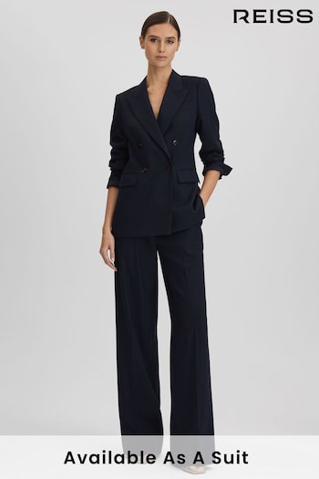 Reiss Navy Harley Wool Blend Wide Leg Suit Polo Trousers (Q85744) | £150