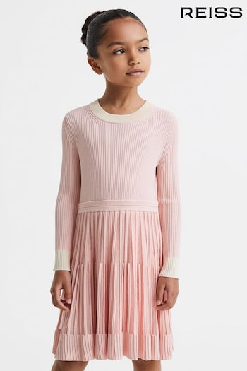 Reiss Pink Teagan Senior Ribbed Fit-and-Flare Dress (Q85805) | £74