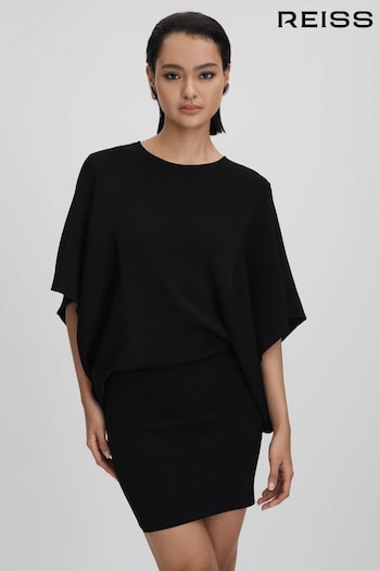 Reiss Black Julia Knitted Cape Sleeve Mini Dress (Q85809) | £168
