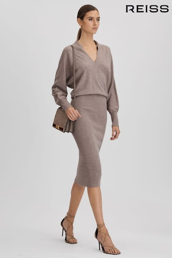 Reiss Neutral Sally Wool Blend Midi Dress (Q85820) | £188