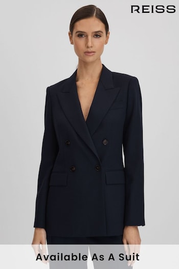 Reiss Navy Harley Wool Blend Boucle Double Breasted Suit Blazer (Q85826) | £250
