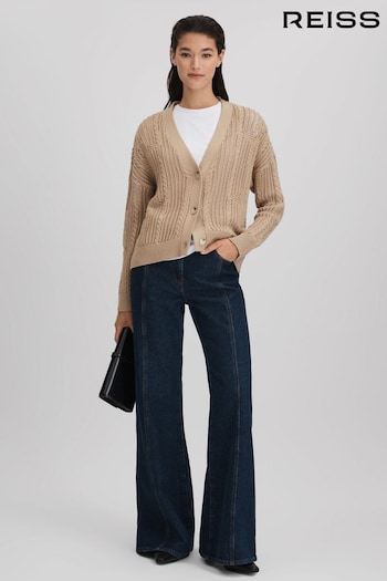 Reiss Neutral Tiffany Cotton Blend Open Stitch Cardigan (Q85834) | £138