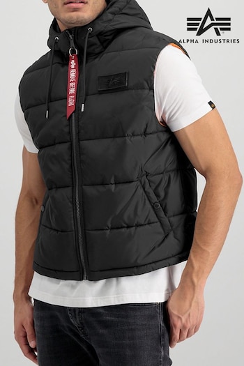 Alpha Industries Hooded Black Puffer Vest  Jacket (Q85931) | £160