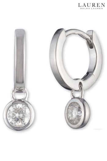 Lauren Ralph Lauren Sterling Silver Tone Crystal Drop Huggie Hoop Earrings (Q85951) | £60