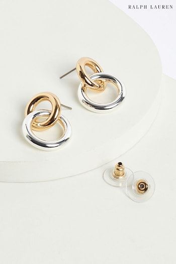 Lauren Ralph Lauren Gold Two Tone Circle Link Drop Earrings (Q85969) | £40