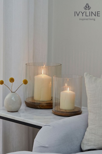 Ivyline Clear Christmas Amelia Ribbed Wooden Candle Holder (Q86109) | £60